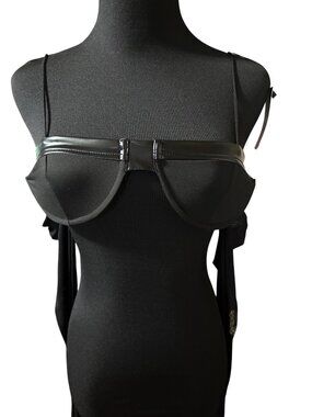 Solado new with tags faux leather trim with sheer sun sleeves bikini top size L